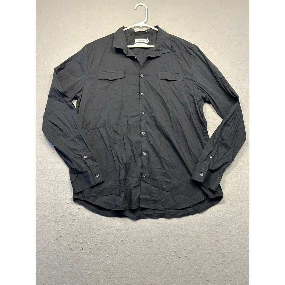 Calvin Klein Button Down Cotton Nylon Spandex Black XL Mens